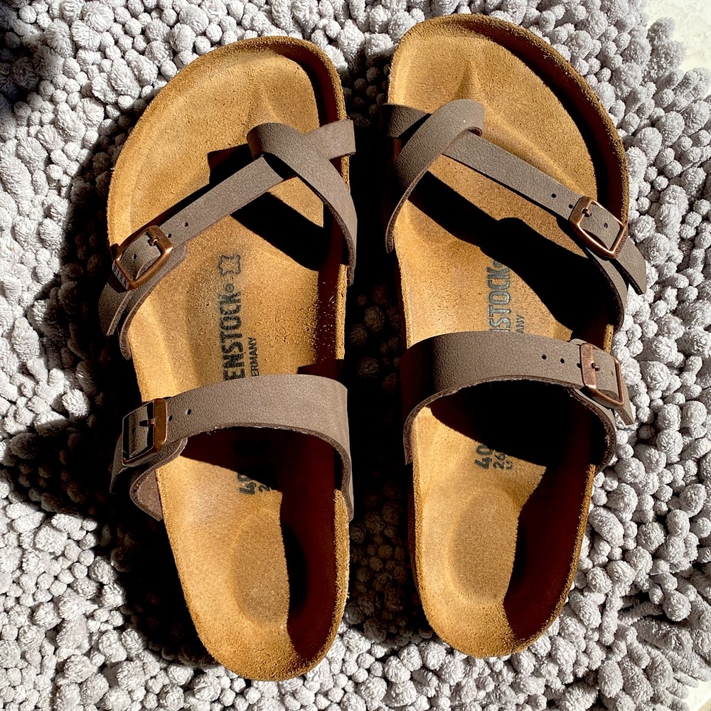 Birkenstock Mayari Birko-Flor Sandal - 9-9.5US - Mocha -  Leather Lining